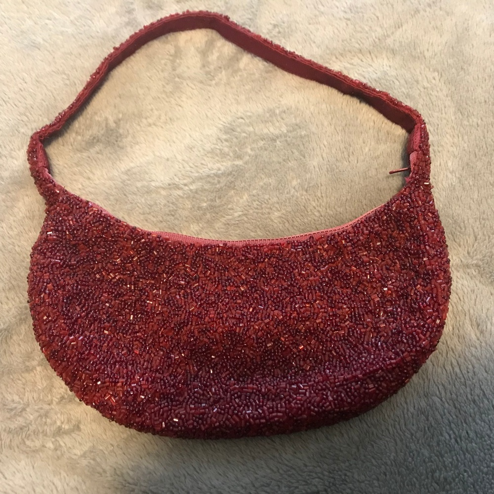 Red Beaded Designer Moyna Evening Bag